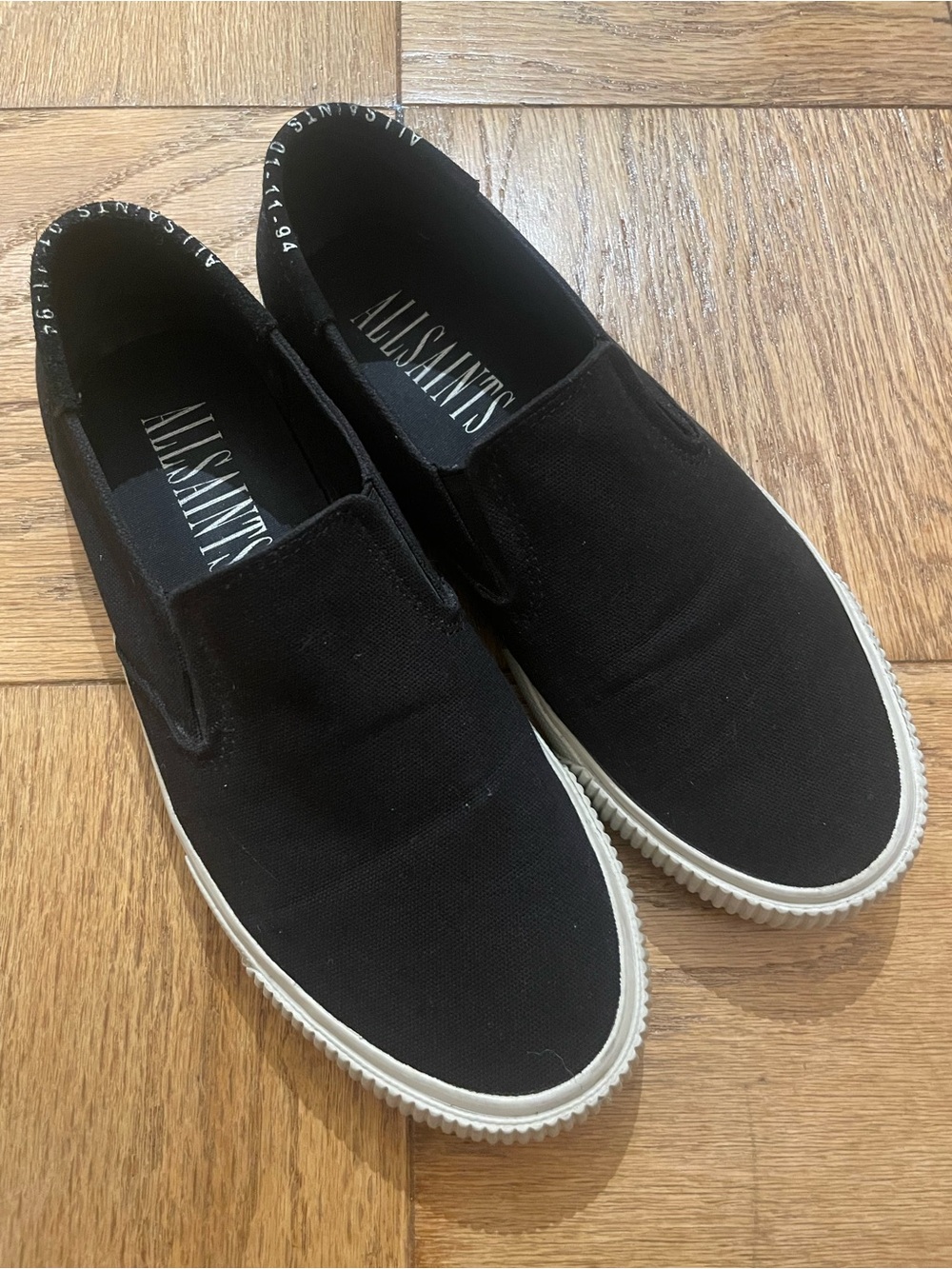 All Saints Black Canvas Slip-On Sneakers with off-White Sole